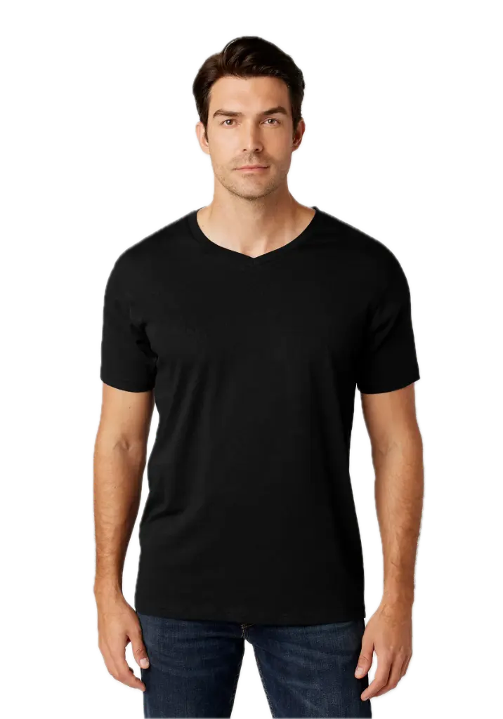 Mens V-Neck T-Shirt 4.3 oz (Black, S)