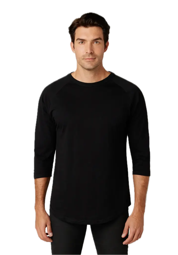 Unisex 3/4 Sleeve Baseball Tee 4.3 oz (XS, Black / Black)